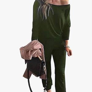 Olive green off the shoulder jumpsuit